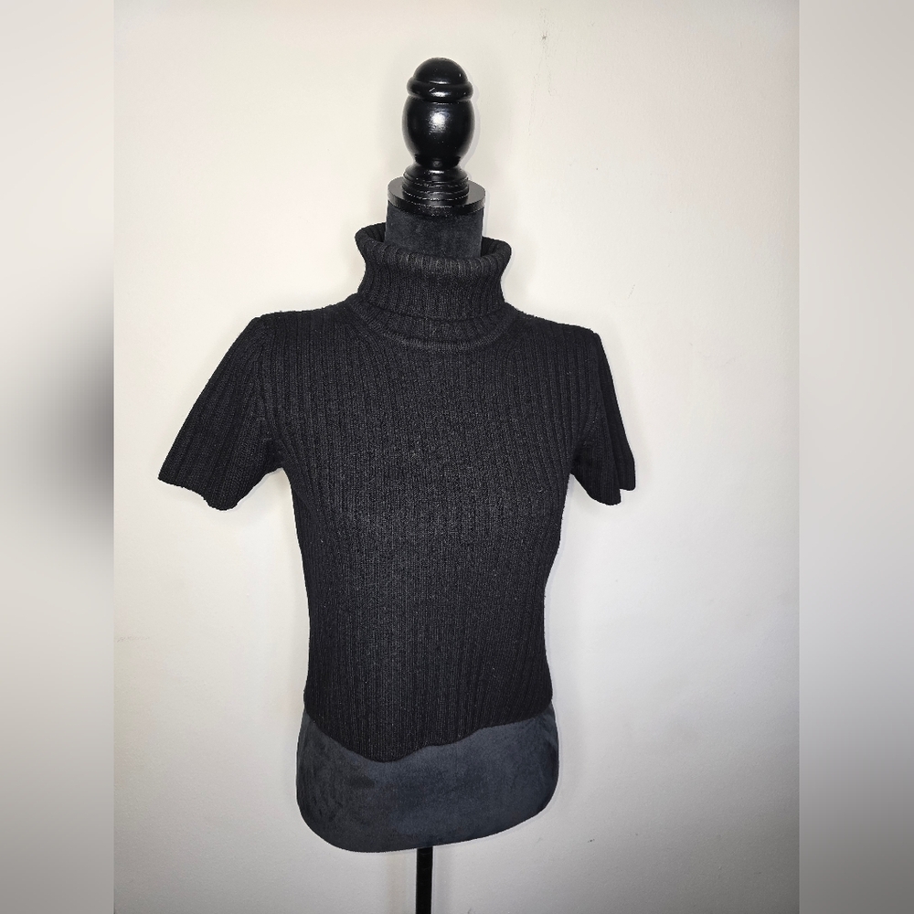 Akris Punto Merino Wool Ribbed Turtleneck Short Sleeve Top Size 8